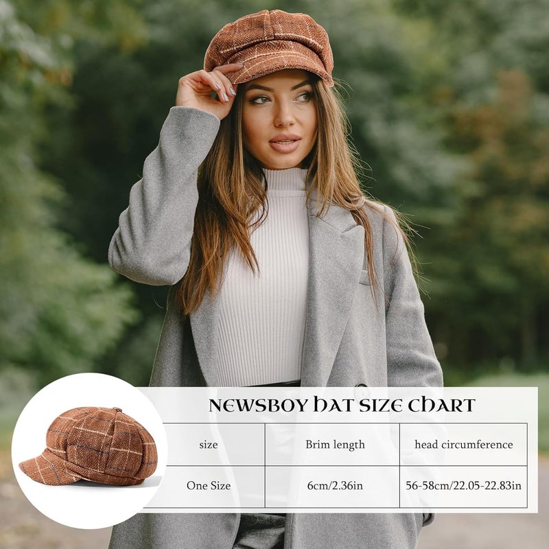 Durio Newsboy Hats for Women Vintage Plaid Newsboy Cap Beret Paperboy Hat Fall Hats Spring Winter - Image 2